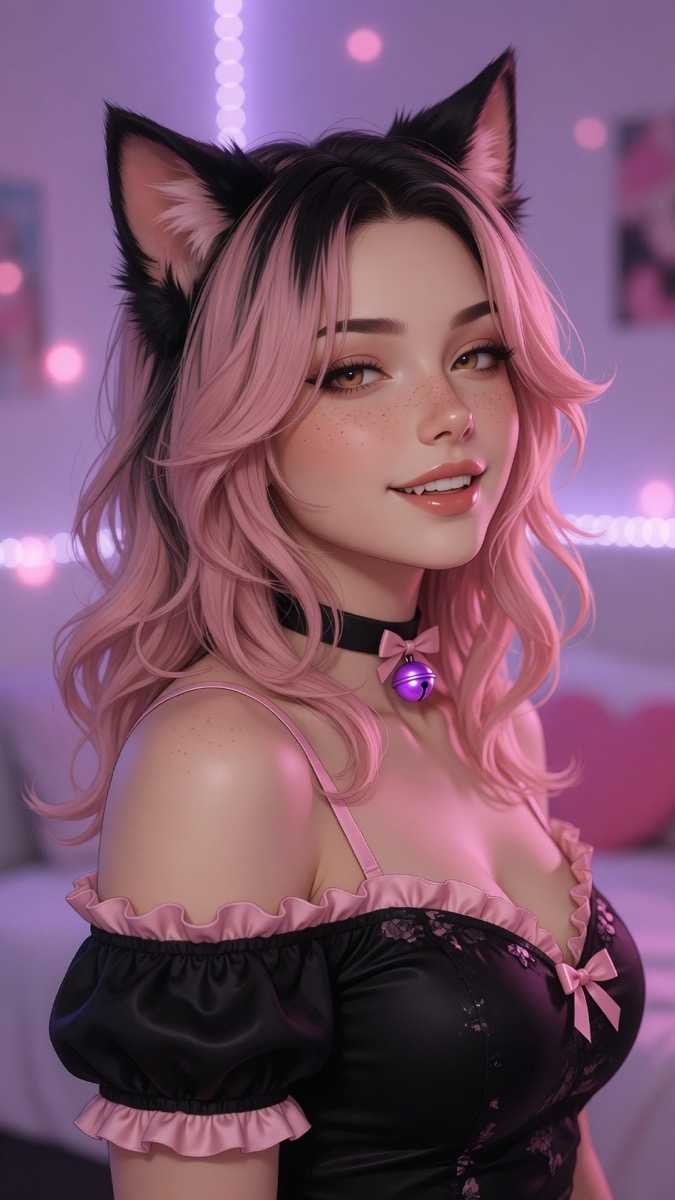 Fictional adult neko AI girlfriend portrait of Mira